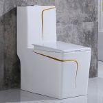 Bồn Cầu 1 Khối Trắng Viền Vàng Vuông Cao Cấp Forler