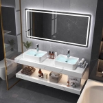 Bộ Bàn Đá 2 Tầng Đôi Lavabo Đặt Bàn & Gương Led Forler