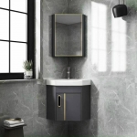 Bộ Tủ Kệ Góc Full Xám Viền Vàng Chậu Lavabo Và Tủ Gương Forler