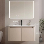 Tủ Lavabo Nhà Tắm Nhôm Màu Kem Gương Hộp LED 1 Chế Độ 