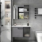 Bộ Tủ Nhôm Hợp Kim Full Xám Chậu Lavabo Và Gương Tủ Forler