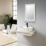 Bộ Lavabo Bàn Đá Trắng Vân Đá & Gương Thường