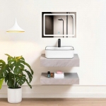 Bàn Đá 2 Tầng Xám Bóng Lavabo & Gương Led Forler