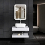 Bàn Đá 2 Tầng Trắng Vân Đá Chậu Lavabo & Gương Led Forler