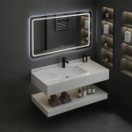 Bàn Đá 2 Tầng Lavabo Trắng Vân Đá & Gương Led Forler