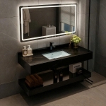 Bàn Đá Lavabo 2 Tầng Đen Vân Đá & Gương Led Forler