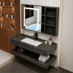 Bàn Đá Lavabo 2 Tầng Xám Vân Đá & Tủ Gương Led Forler