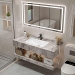 Bàn Đá 2 Tầng Lavabo Xám Bóng & Gương Led Forler