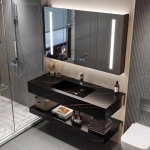 Bàn Đá 2 Tầng Lavabo Âm & Tủ Gương Led Sấy Forler