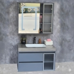 Bộ Tủ Nhụa PVC Xám Mặt Đá & Tủ Gương Led Forler