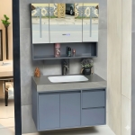 Bộ Tủ Nhựa PVC Cao Cấp Xám & Tủ Gương Led Forler