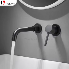 Vòi Lavabo Âm Tường Đồng Thau Sơn Tĩnh Điện Đen - Vàng FORLER