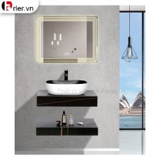 Bàn Đá 2 Tâng Chậu Lavabo Đặt Bàn Đen Vân Đá & Gương Led Forler