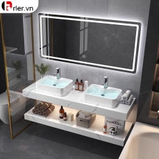 Bộ Bàn Đá 2 Tầng Đôi Lavabo Đặt Bàn & Gương Led Forler
