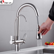 Vòi Rửa Chén Nóng Lạnh Dây Rút Inox Mờ (VRC53) Forler