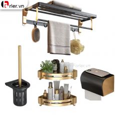 Combo Phụ Kiện Phòng Tắm Nano Đen Vàng FORLER