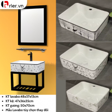 Chân Kệ Inox Chậu Lavabo Họa Tiết Hươu Và Gương Thường Forler