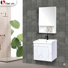 Bộ Tủ Nhựa PVC Cao Cấp Vân Đá Trắng & Tủ Gương Forler