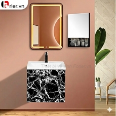 Bộ Tủ Nhựa Đen Vân Đá PVC Cao Cấp & Gương Led Forler