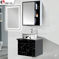 Bộ Tủ Nhựa Đen Vân Đá Cao Cấp & Tủ Gương Forler