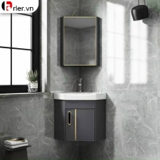 Bộ Tủ Kệ Góc Full Xám Viền Vàng Chậu Lavabo Và Tủ Gương Forler