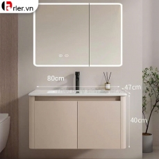 Tủ Lavabo Nhà Tắm Nhôm Màu Kem Gương Hộp LED 1 Chế Độ 