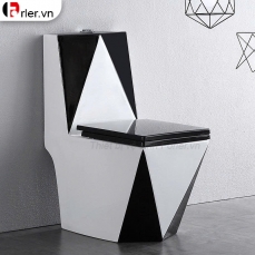 Bồn Cầu Một Khối Kim Cương Men Sứ Trắng Đen Forler