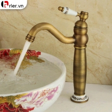 Vòi Lavabo Nóng Lạnh Vàng Đồng Họa Tiết Hoa Dương Bàn (FL-VLVB56) Forler