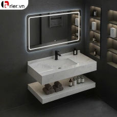Bàn Đá 2 Tầng Lavabo Trắng Vân Đá & Gương Led Forler