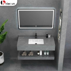 Bàn Đá 2 Tầng Lavabo Âm Xám Vân Đá Và Gương Led Forler