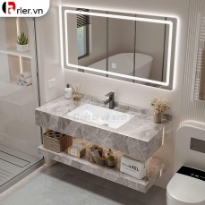 Bàn Đá 2 Tầng Lavabo Xám Bóng & Gương Led Forler