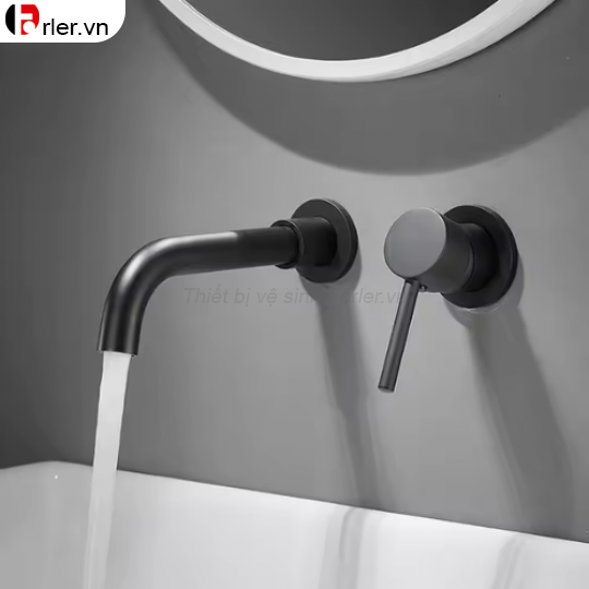 Vòi Lavabo Âm Tường Đồng Thau Sơn Tĩnh Điện Đen - Vàng FORLER