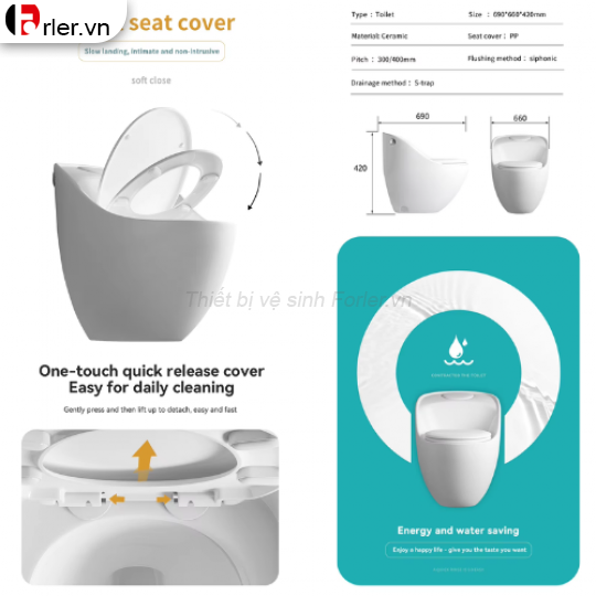 Bồn Cầu Trứng Trắng Viền Đen Cao Cấp FORLER