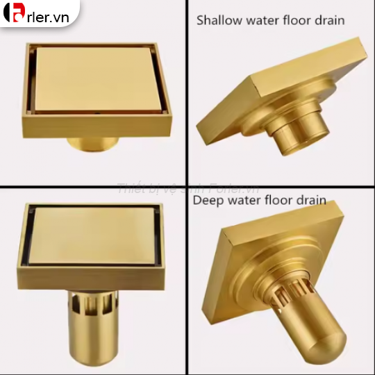 Phễu Sàn Vuông 10x10 Vàng Mờ FORLER