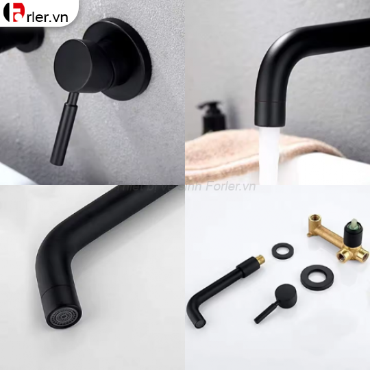 Vòi Lavabo Âm Tường Đồng Thau Sơn Tĩnh Điện Đen - Vàng FORLER