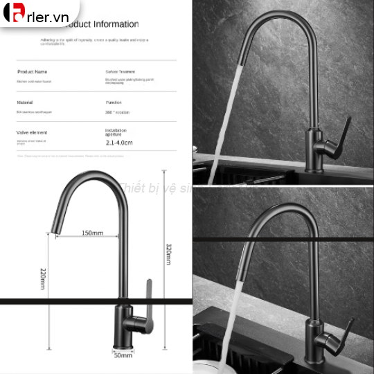 Vòi Rửa Chén Lạnh INOX Phủ Nano Xám FORLER