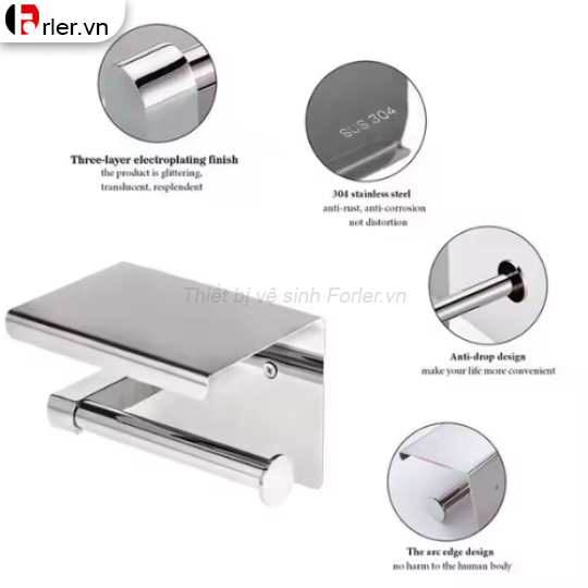 Móc Treo Giấy Vệ Sinh Có Khay Inox Bóng FORLER