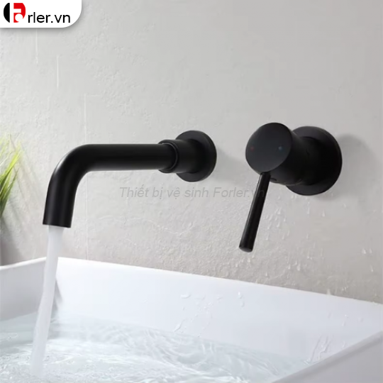 Vòi Lavabo Âm Tường Đồng Thau Sơn Tĩnh Điện Đen - Vàng FORLER
