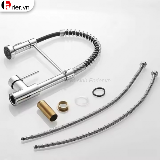 Vòi Rửa Chén Nóng Lạnh Lò So Dây Rút 304 FORLER