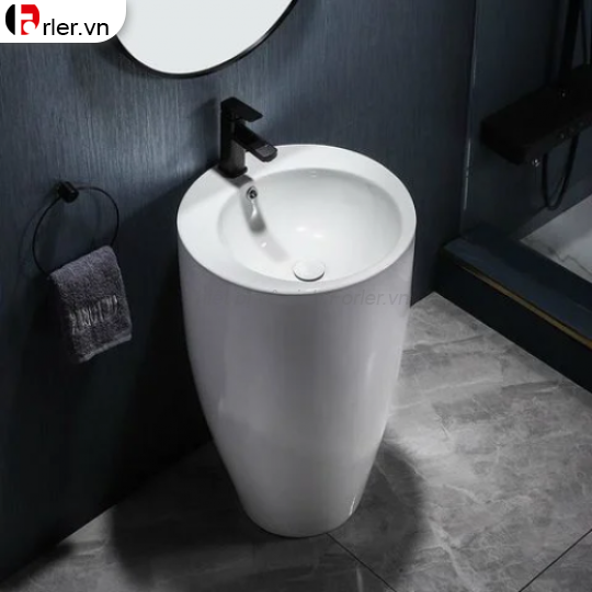 Lavabo Sứ Trụ Đứng Liền Khối Tròn Trắng FORLER