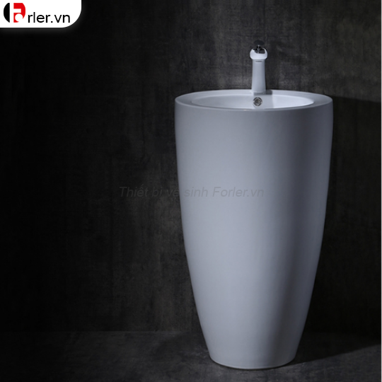 Lavabo Sứ Trụ Đứng Liền Khối Tròn Trắng FORLER