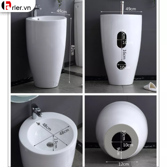 Lavabo Sứ Trụ Đứng Liền Khối Tròn Trắng FORLER