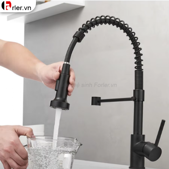Vòi Rửa Chén Nóng Lạnh Lò So Dây Rút 304 FORLER