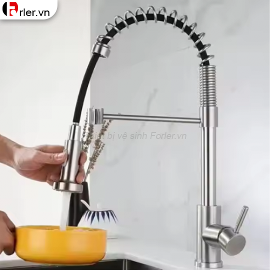 Vòi Rửa Chén Nóng Lạnh Lò So Dây Rút 304 FORLER
