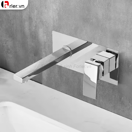 Vòi Lavabo Âm Tường Đồng Thau Sơn Tĩnh Điện Đen - Crom Bóng FORLER