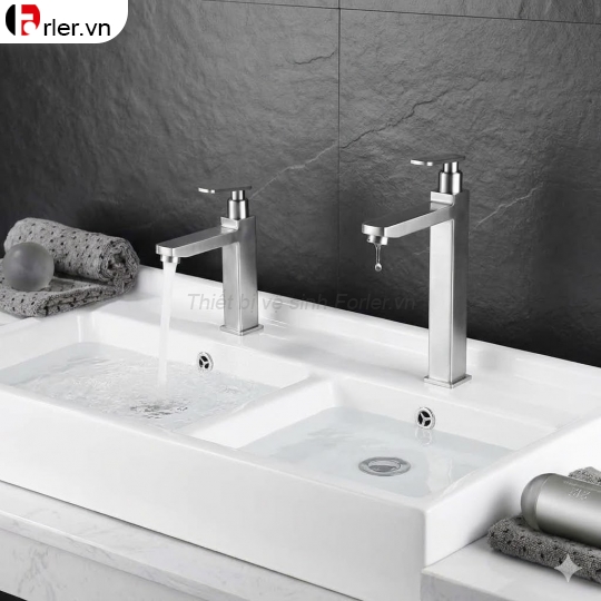 Vòi Lavabo Vuông 20cm 30cm Lạnh Inox Mờ Forler