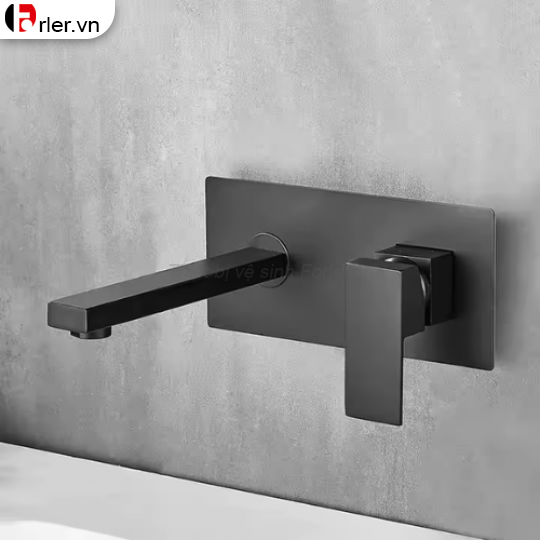 Vòi Lavabo Âm Tường Đồng Thau Sơn Tĩnh Điện Đen - Crom Bóng FORLER
