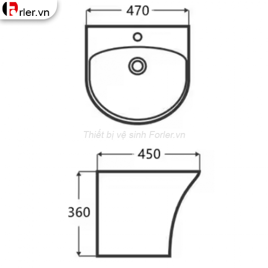 Chậu Lavabo Treo Tường Liền Chân FORLER