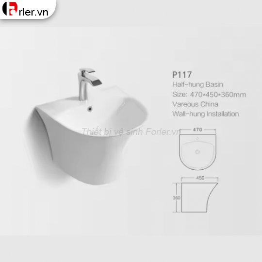 Chậu Lavabo Treo Tường Liền Chân FORLER