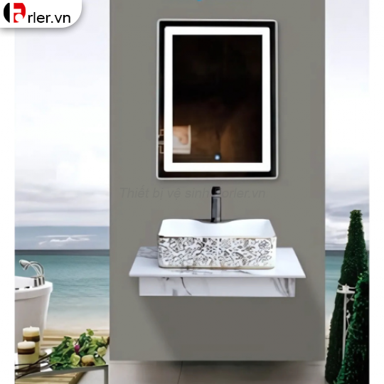 Bộ Bàn Đá 1 Tầng - Lavabo Đặt Bàn - Gương FORLER